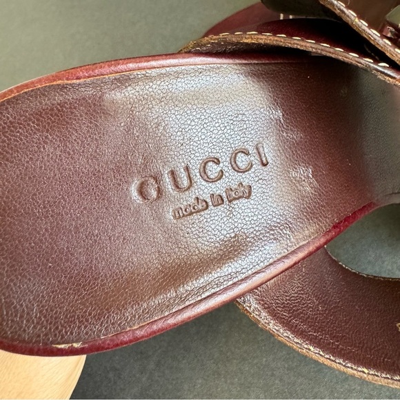 GUCCI High Heels Open Toe Sandals Shoes Maroon Merlot Leather Horsebit Buckle 8 - Picture 9 of 15